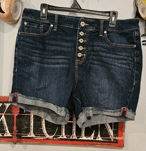 Torrid Dark Blue Jean Shorts with Frayed Hem